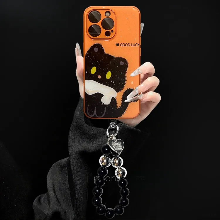 适用围巾黑猫橙色苹果17金属漆水凝手机壳华为vivo小米15oppo手链