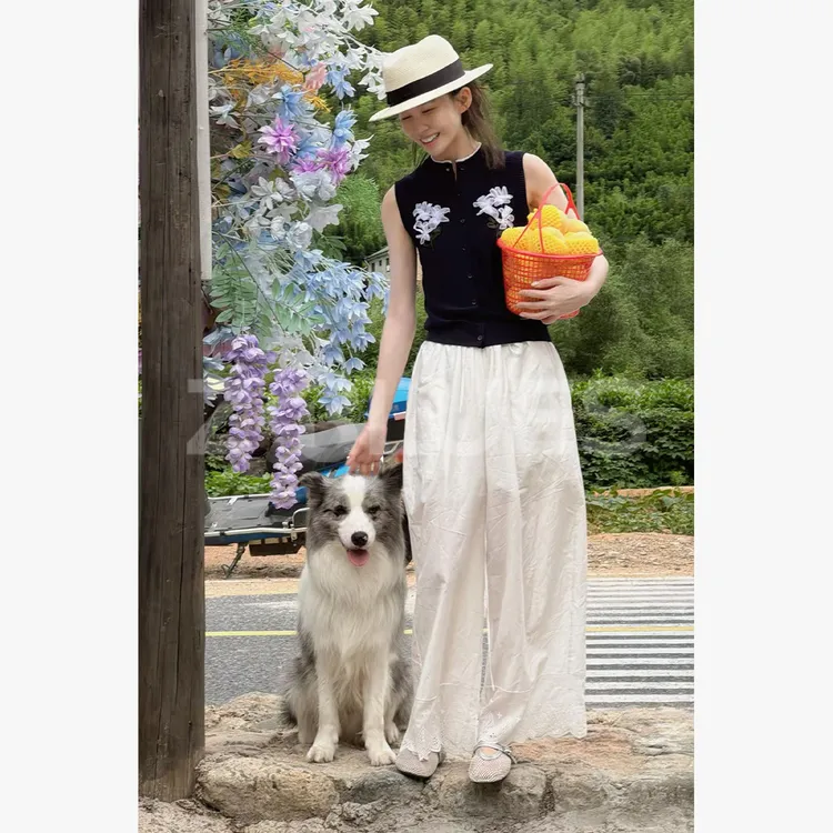 Z.blues【鲜花盛开】重工立体花朵羊毛圆领丝带绣马甲YZALMW7062