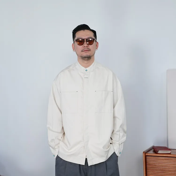 25FW高级感休闲天丝立领衬衫简约文艺通勤复古长袖衬衣宽松纯色