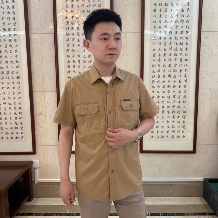 吉克金迪2025夏季新款短袖衬衫隐藏大拉链口袋休闲百搭时尚2135