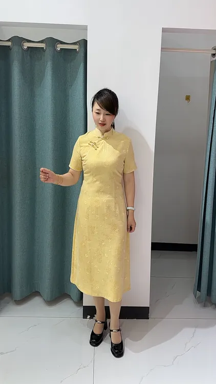 改良旗袍短袖纯色A字裙通勤风透气常规套头