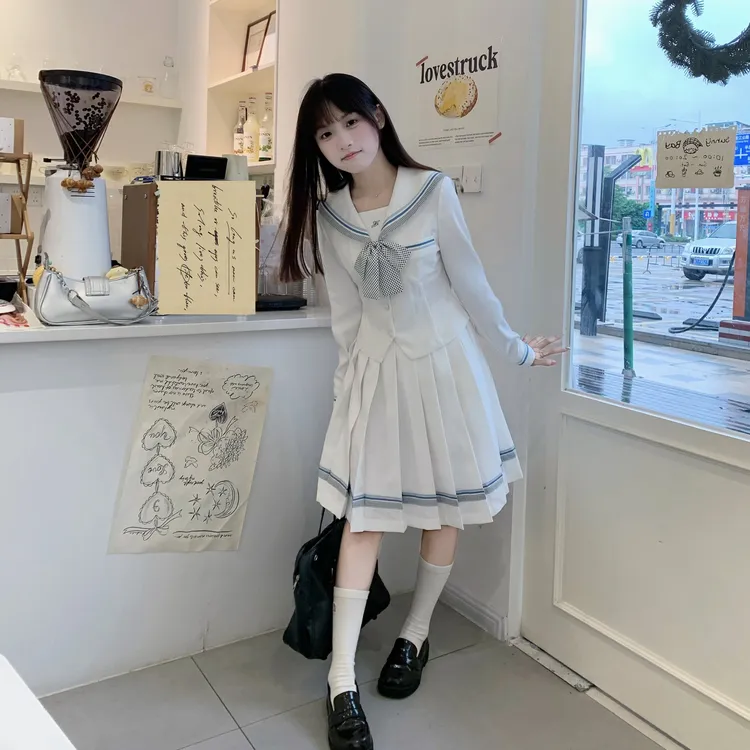 lulucake长袖小栀水手服学生学院风两件套中裙短裙JK制服套装女秋