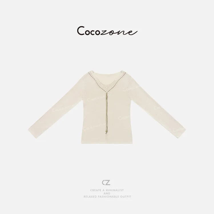 COCO ZONE 刘一一 【棉亚麻混纺】V领简约毛织上衣CD1A0788