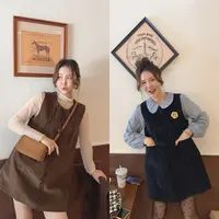 智英欧尼 木耳连衣裙【宽松减龄灯芯绒无袖背心痞帅炸街风女装秋】