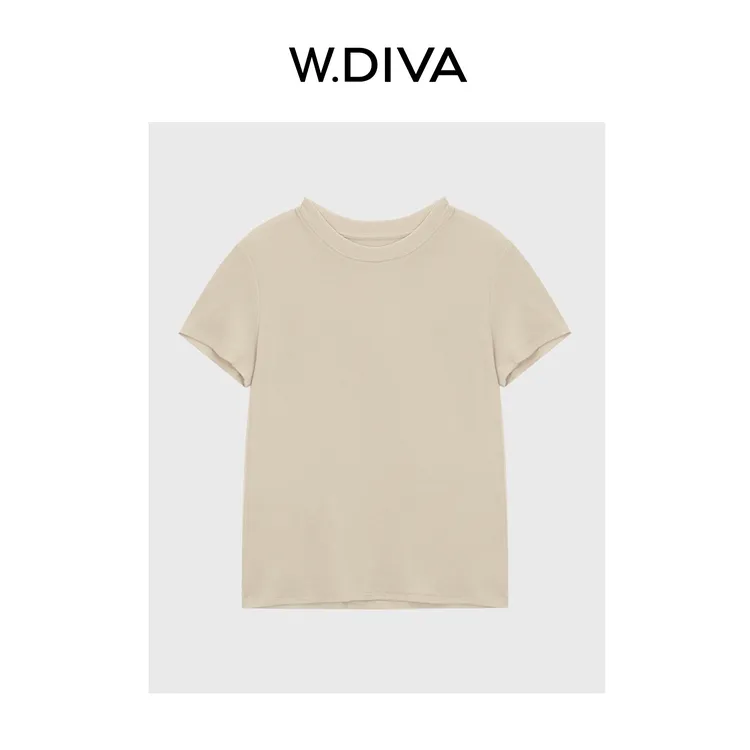 W.Diva【纯色休闲T】桑蚕丝莱赛尔极简高级短袖圆领T恤女52T212156
