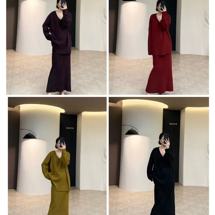 美丽私服显瘦加厚针织V领套裙160斤以内（22379）