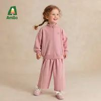 Amila儿童拼接蕾丝边边直筒裤裤宝宝2025秋季女童休闲裤XQ5KT427K