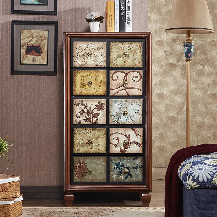 美式斗柜沙发边柜储物柜手绘装饰柜欧式
