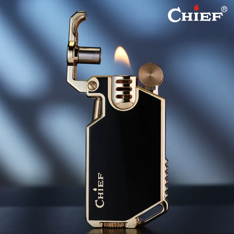 新款机械弯刀复古树脂烤漆煤油打火机创意双齿轮送男友防风打火机