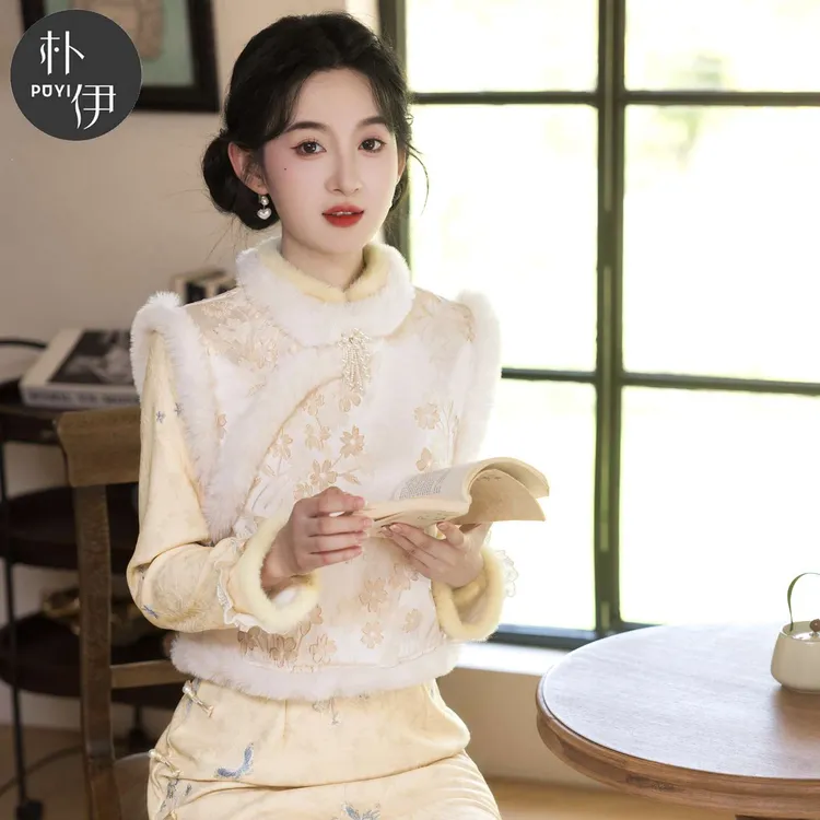 暖意新中式国风日常可穿年轻款少女旗袍复古气质马甲秋冬汉服