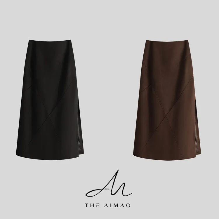 【THE AIMAO】“飒美腔调”环保麂皮不规则分割微A廓形半身裙XYX82601