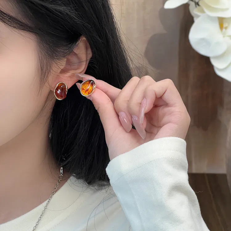 铜合金耳饰 耳饰【时光梭】美拉德复古百搭耳钉简约方圆脸小众耳饰