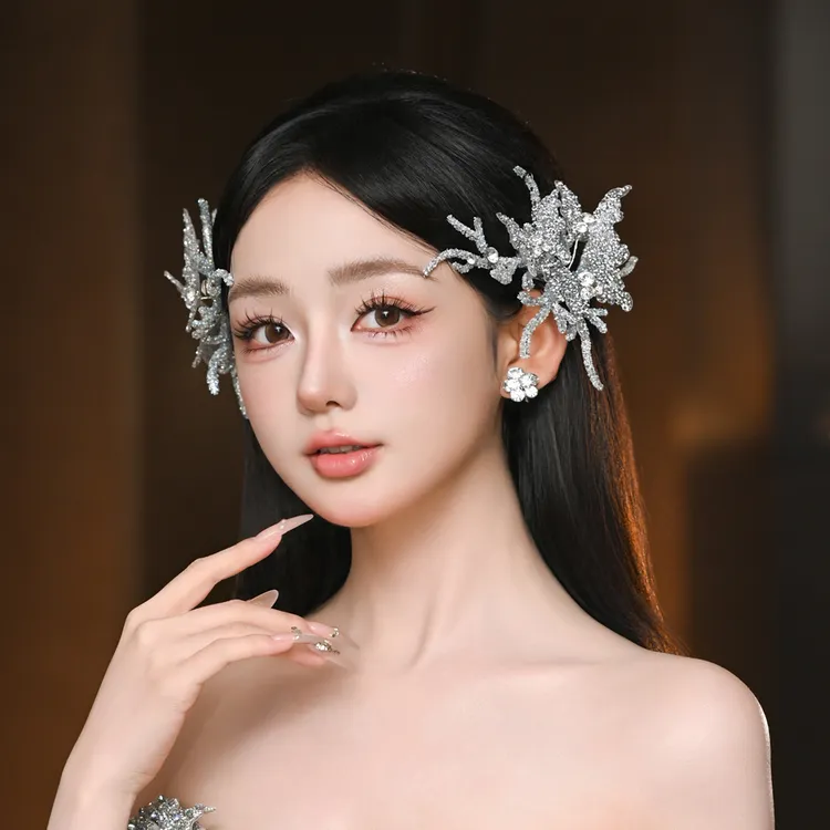 水舞A5310精致闪耀手工水晶蝴蝶对夹头饰新娘跟妆边夹高级感发饰