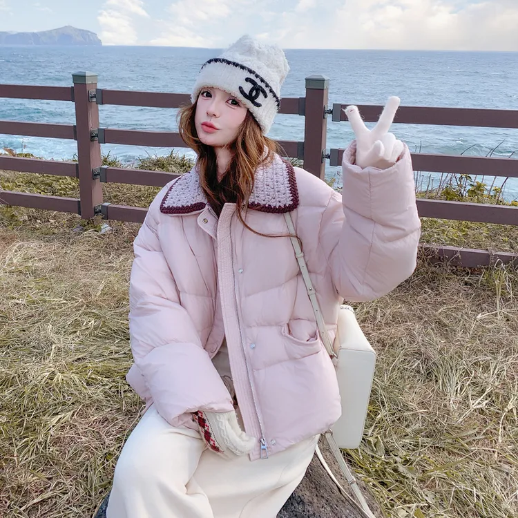 粉色温柔风短款羽绒服女2025冬季新款翻领加厚保暖显瘦减龄外套