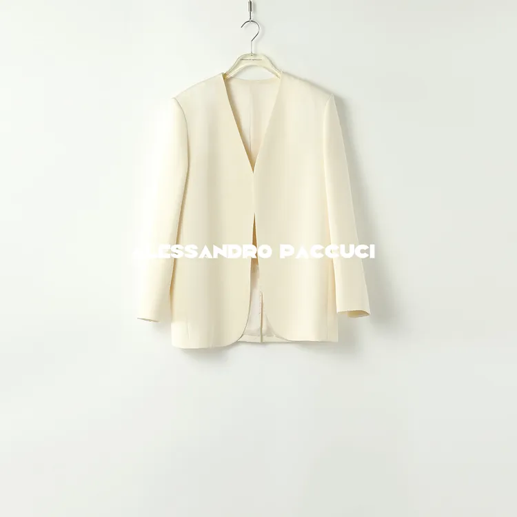 AP洛哥42059WZ【简奢姿态】绵羊毛&桑蚕丝无领黑色白色西装2024秋