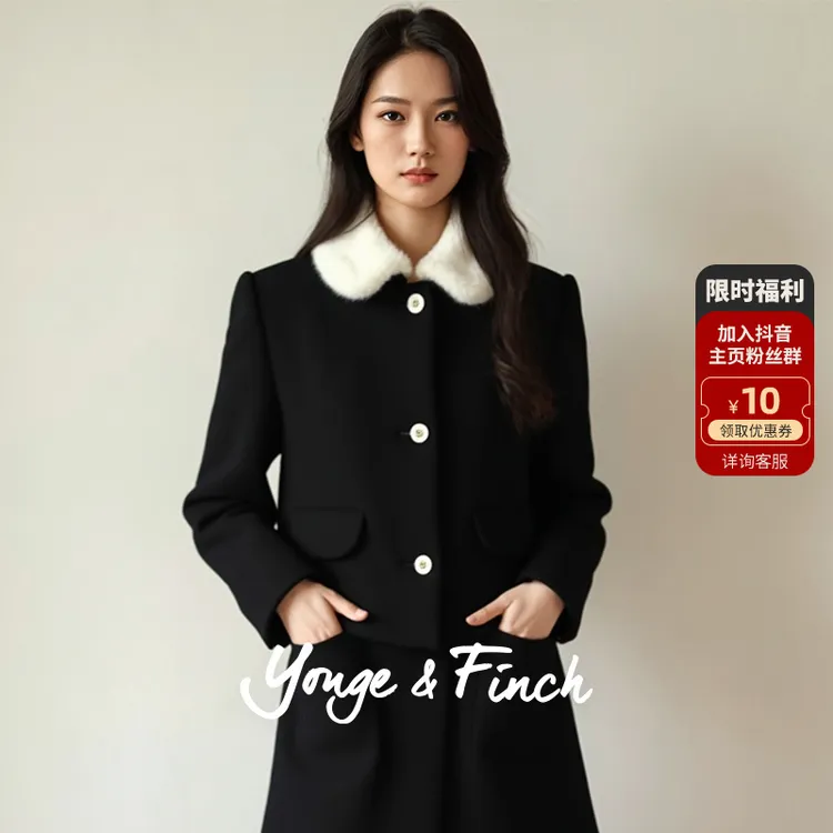 Yonge&Finch/扬芬缇2025秋季新款娃娃领绵羊毛长袖毛呢外套 KELEY