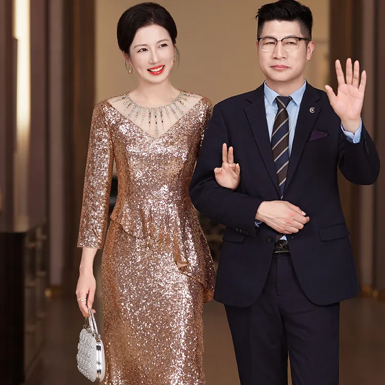5875高端大气喜婆婆婚宴装早秋季端庄轻奢结婚宴会重工晚礼服绝美