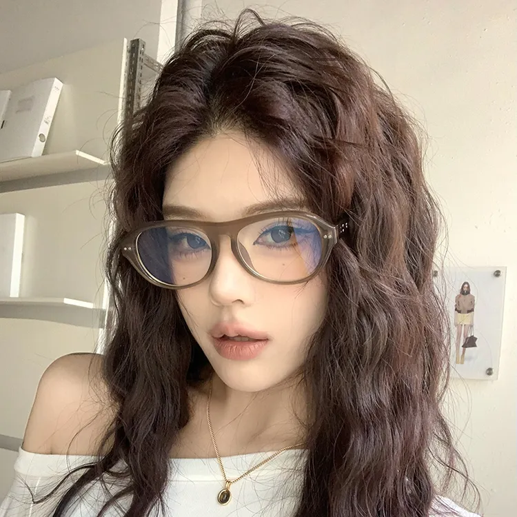 复古冷茶超轻眼镜架女高级感大脸素颜显瘦防蓝光可配度数近视眼镜