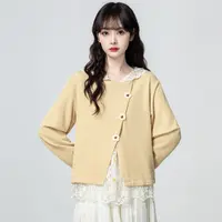 黄色假两件长袖T恤女春秋2025秋季新款宽松立体花朵蕾丝拼接上衣