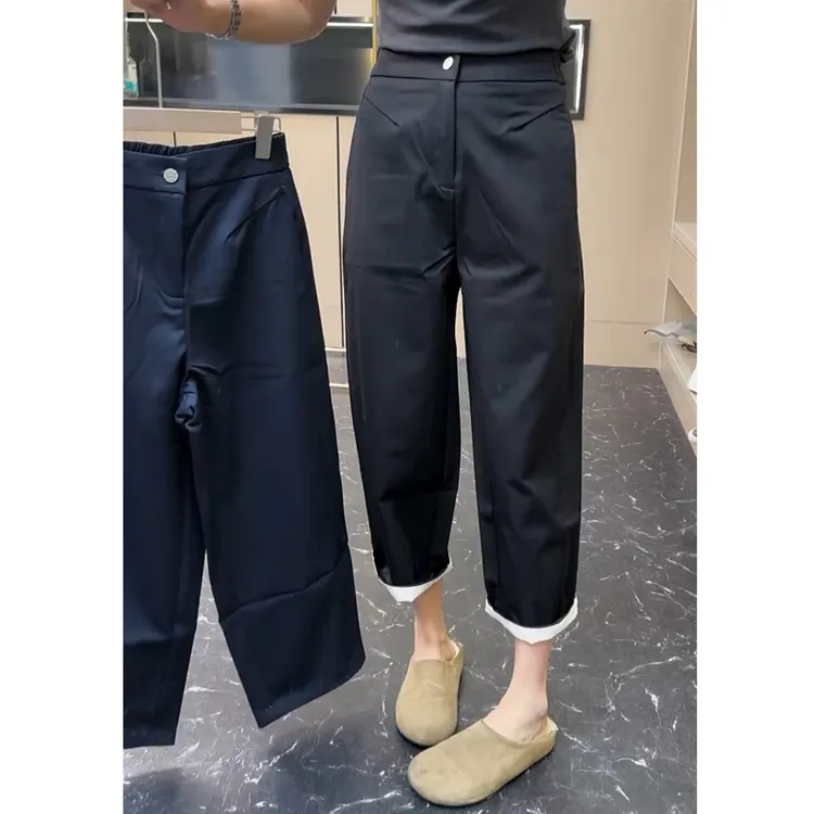 黑色直筒休闲裤女秋季新款大码高腰弹力西装裤宽松显瘦九分烟管裤