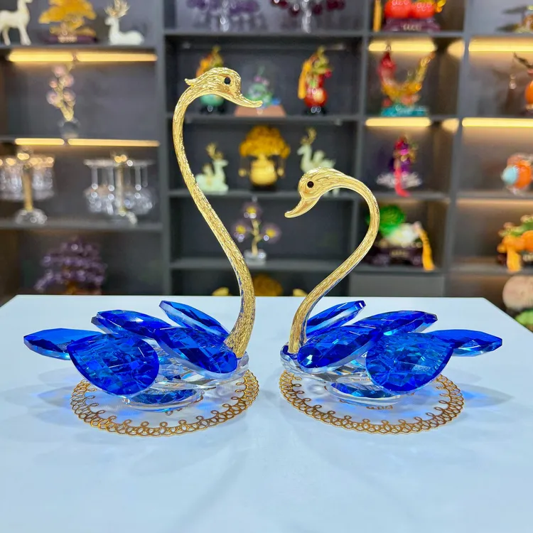 K9水晶蓝色天鹅卧室摆件轻奢创意电视柜酒柜玄关装饰结婚礼物