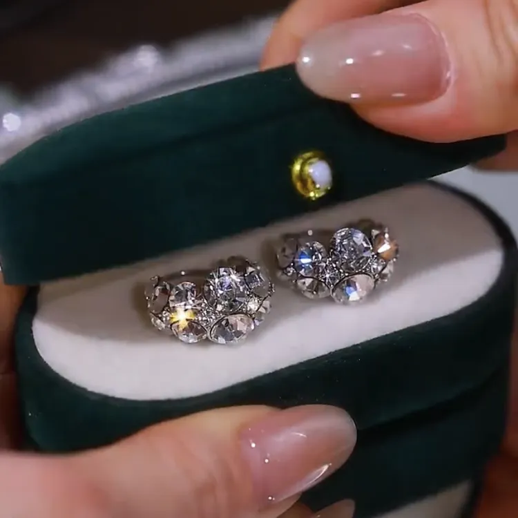 铜合金锆石耳饰 时尚重工满钻圈圈耳扣小众耳圈女精致超闪耳环
