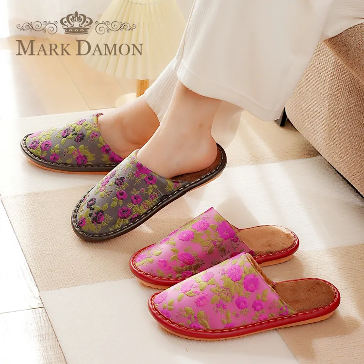 新款居家男女情侣国风包头包脚趾毛绒保暖厚底防滑家居室内棉拖鞋