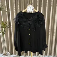 【195】衬衫袖长袖常规通勤风尖领蕾丝衫设计师简约上衣衬衫