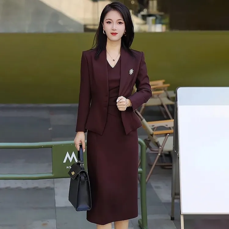 西装职业女裙套装职场轻熟风无袖连衣裙两件套喜婆婆喜妈妈婚宴装