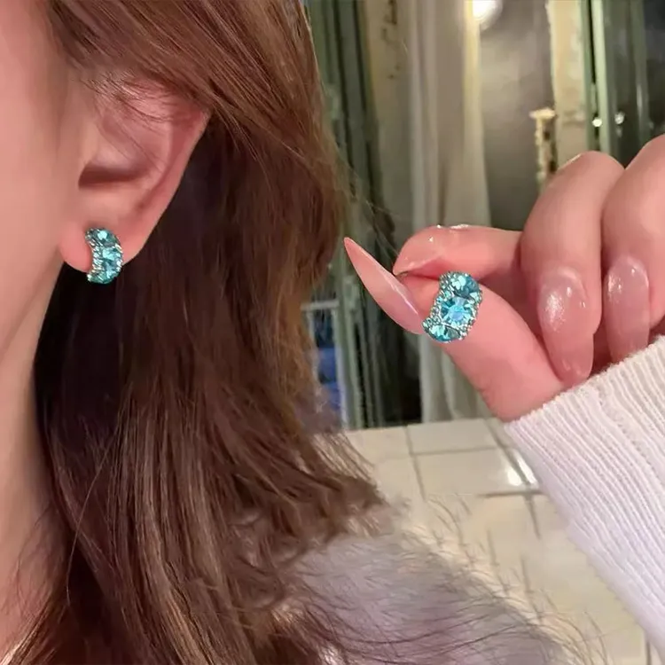 绝美自留款!!爆闪蓝钻耳钉新款爆款高级感独特精致耳环耳饰1133
