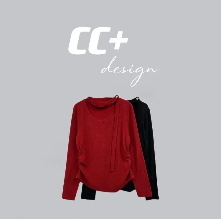 微胖秋季气质时尚特色拼接带子百搭长袖T恤6082#