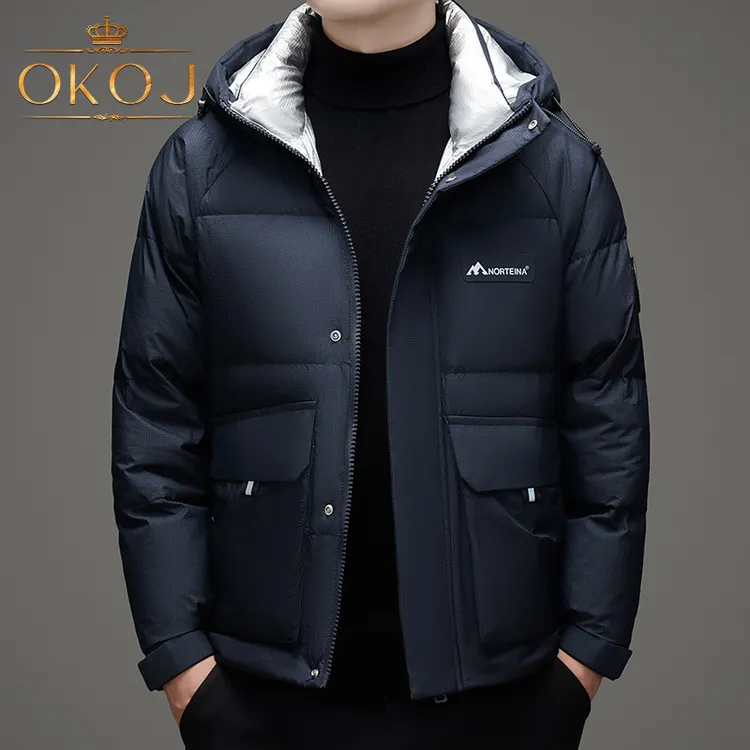 OKOJ连帽羽绒服男款时尚潮流防风保暖秋冬季厚款男士户外休闲外套