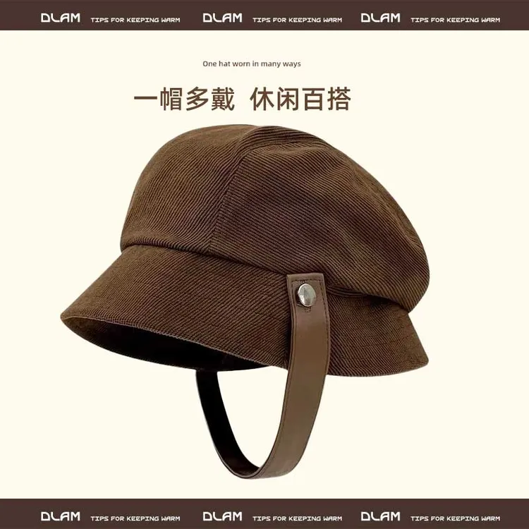 灯芯绒渔夫帽女2025新款气质一帽多戴做小礼帽高性价比秋冬帽子
