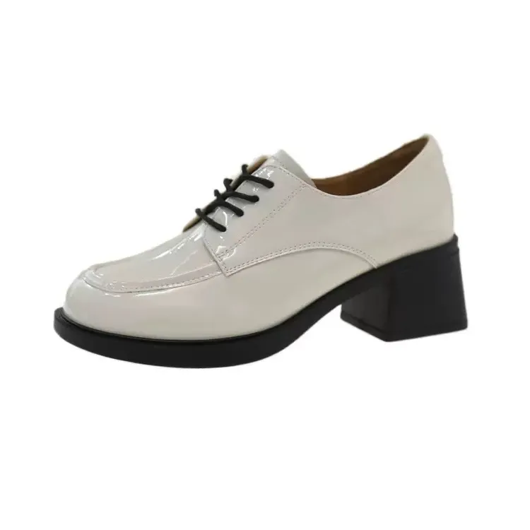 薄款女鞋粗跟系带圆头淑女丁字鞋休闲乐福鞋牛津鞋