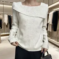 彩点纱！！！一字领露锁骨~彩点气质款~修身显瘦针织衫Y8412杏