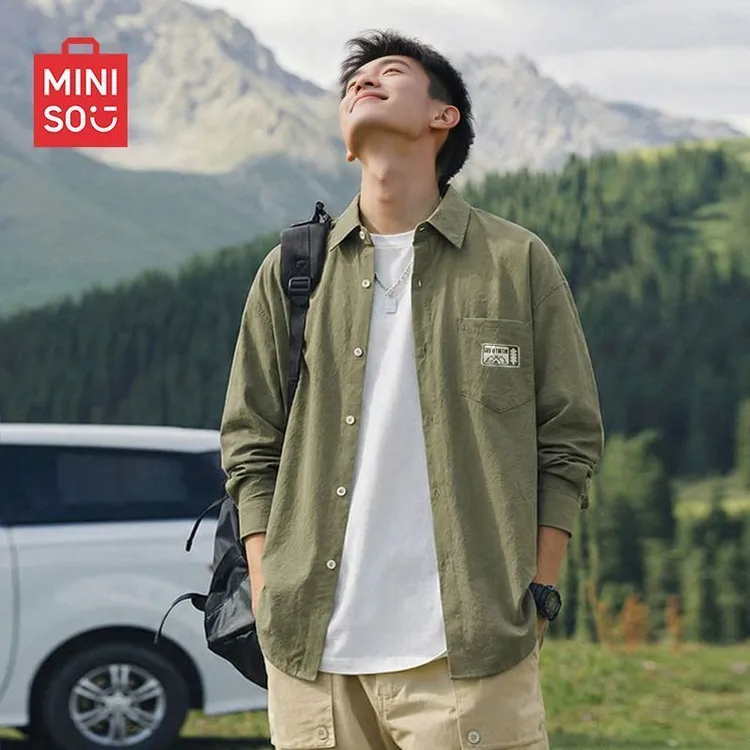 MINISO名创优品休闲凉感长袖衬衫男夏季百搭款外套青少年短袖衬衣