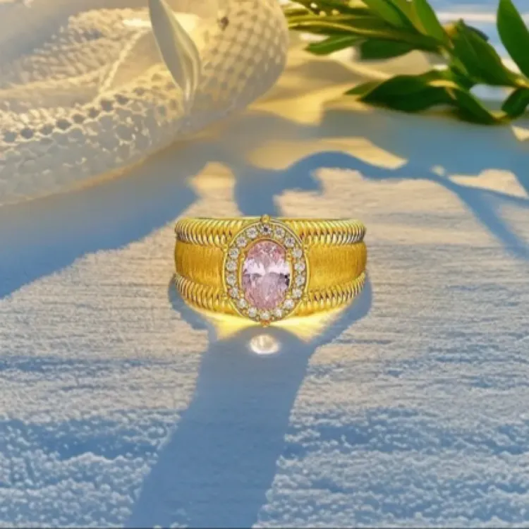 925银戒指 S925银中古鸽子蛋戒指轻奢气质时尚复古甜美天然粉