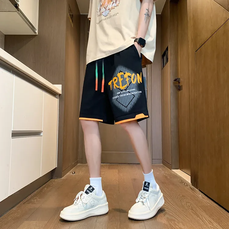 重磅印花休闲五分短裤男夏季薄款美式潮牌运动宽松大码沙滩大裤衩