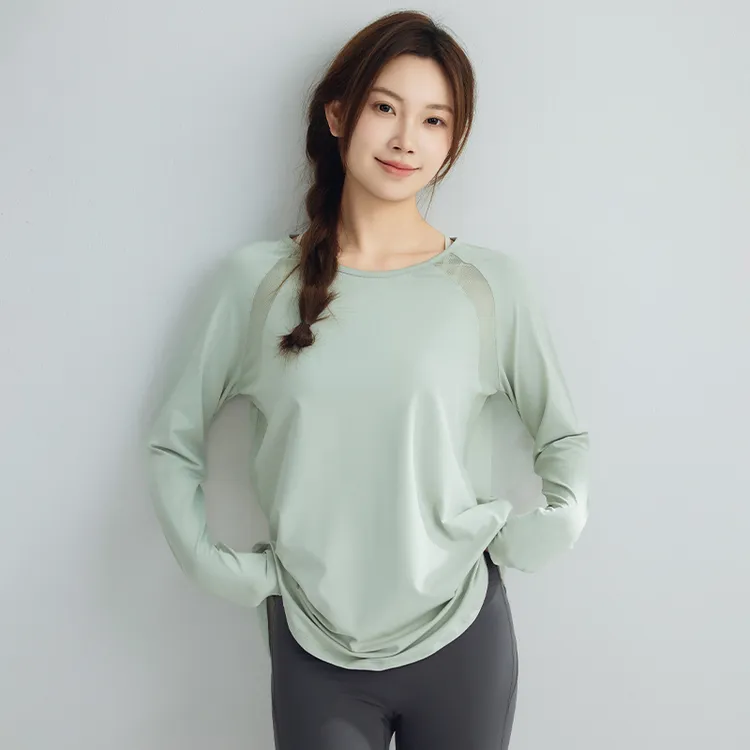 美背开叉健身服运动T恤女高级感训练跑步罩衫普拉提瑜伽上衣长袖