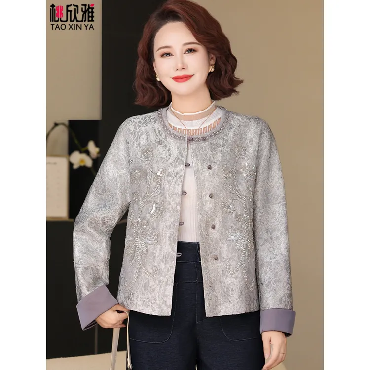 2025秋季新款妈妈新中式国风重工气质外套中老年女装春秋短款上衣