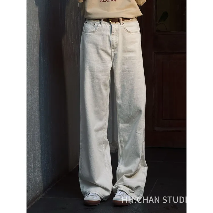 HH.CHAN“极简新贵”汉麻棉高定原牛红线直筒白色牛仔裤HH53T37583