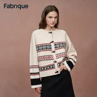 Fabrique Cortina 秋冬新品冰川白复古绵羊毛宽松费尔岛针织开衫