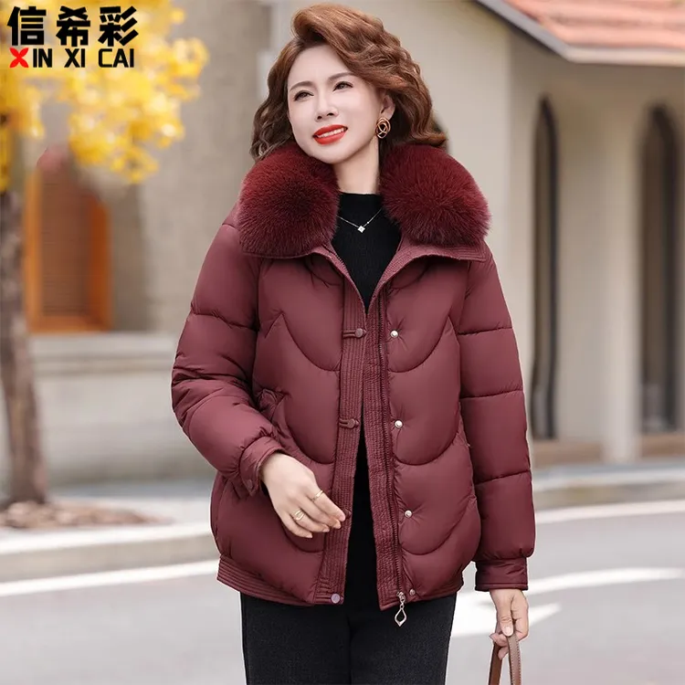 妈妈冬装羽绒棉服加厚保暖中老年女装派克服棉袄外套洋气老人衣服