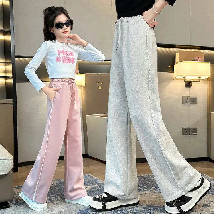 女童裤子春秋款2025新款大童女孩春装休闲宽松直筒长裤儿童阔腿裤