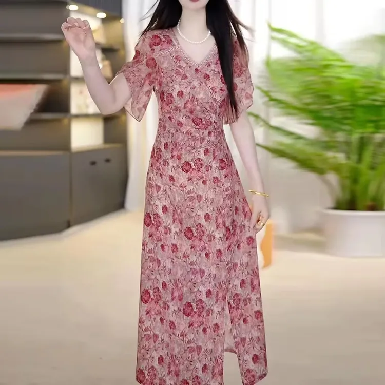 碎花连衣裙2025新款女夏季欧洲站今年流行爆款气质名媛轻奢高级感