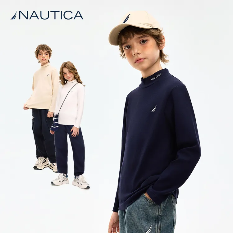 NAUTICA童装 半高领套头打底衫长袖T恤春秋儿童保暖打底上衣