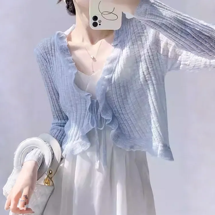 冰丝防晒针织开衫女夏季薄款外搭吊带裙披肩罩衫坎肩仙气空调外套