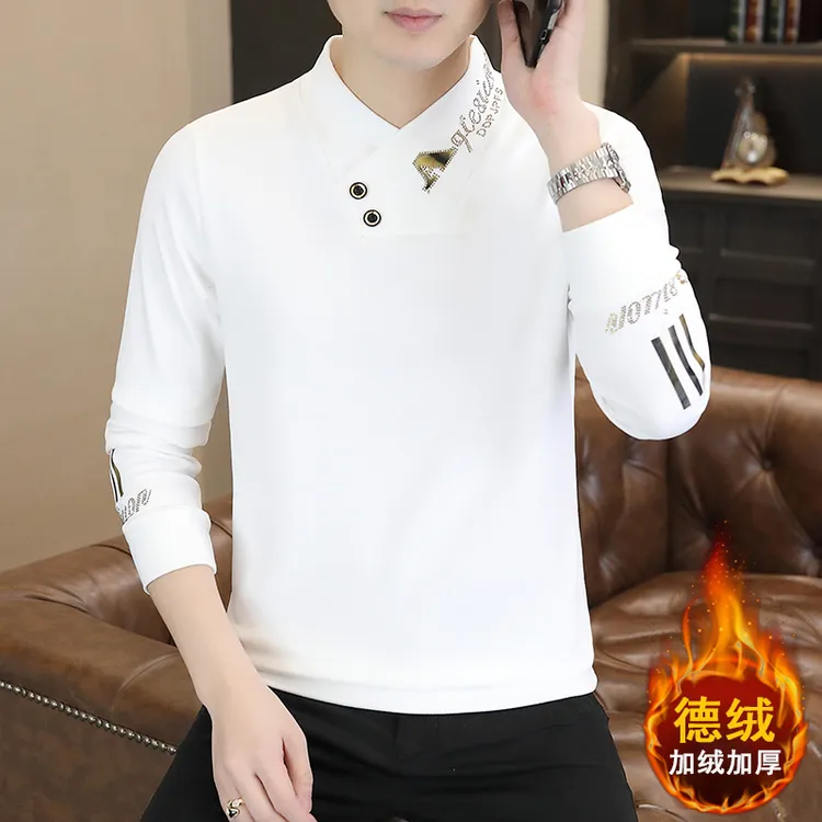 高端加绒卫衣男士秋冬新款轻奢德绒套头衫百搭潮流帅男休闲打底衫