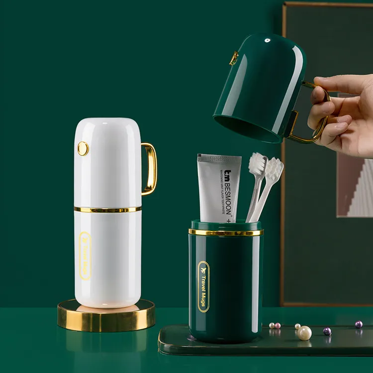 三合一家用镀金漱口杯套装情侣便捷旅行牙刷盒牙膏收纳出差洗漱
