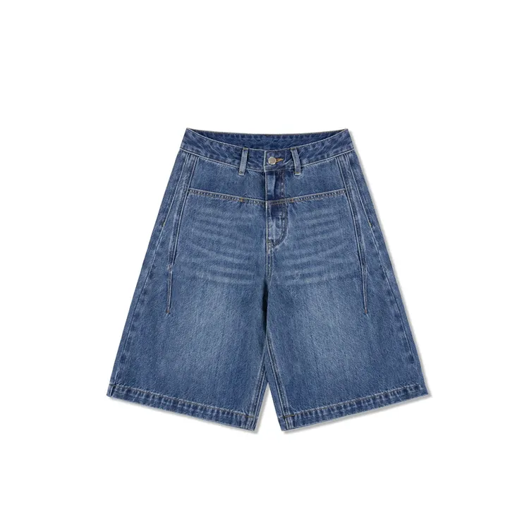 2025年夏季新款休闲风高腰显瘦a字阔腿复古蓝五分薄款牛仔短裤女